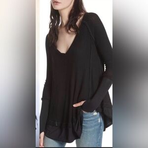 WE THE FREE PEOPLE Laguna Thermal Waffle Knit Oversized Thumbhole Top Size XS